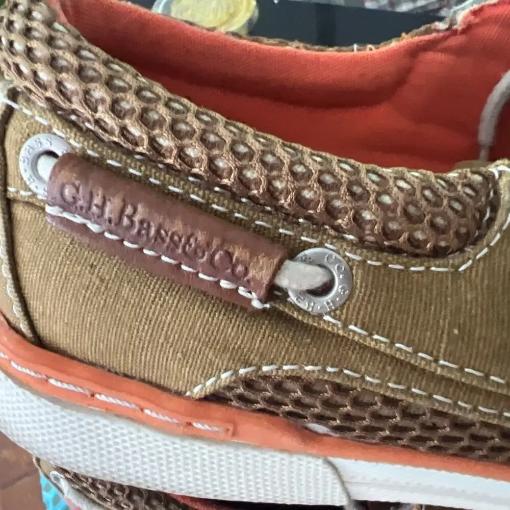 GH Bass & Co Oliver Mesh Boat Shoe Canvas Casual Brown Orange Coastal M 8.5